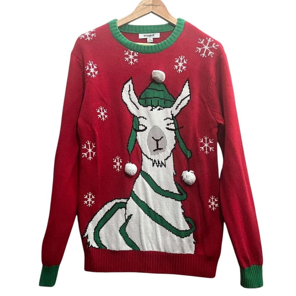 Imagin8 Christmas Llama Sweater‎ Mens Medium Red Ugly Holiday